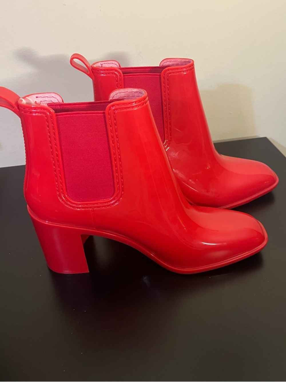 Jeffrey Campbell Red Chelsea Hurricane Rain Ankle Boots Block Heel Size 10 - Picture 2 of 7